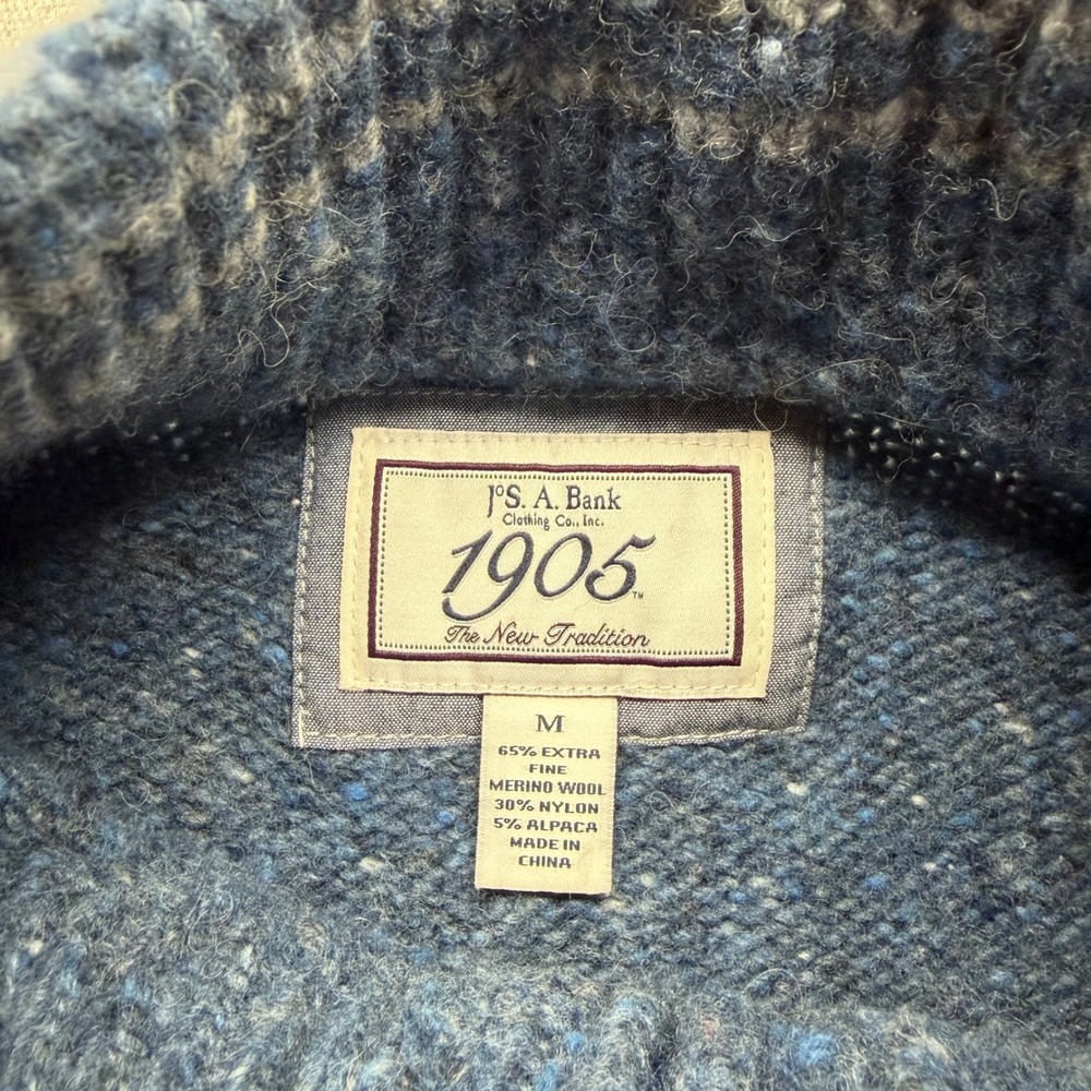 Jos. A. Bank 1905 Mens Blue Merino Wool Alpaca Blend Quarter Zip‎ Sweater Medium - Picture 14 of 16